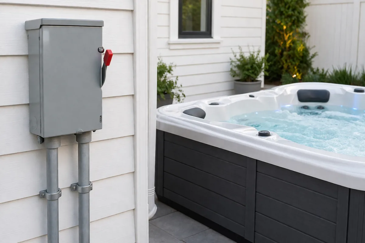 Backyard hot tub beside a deck