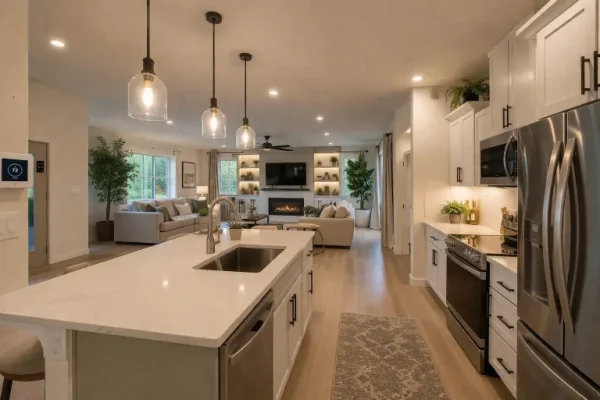Modern kitchen with recessed and pendant lighting